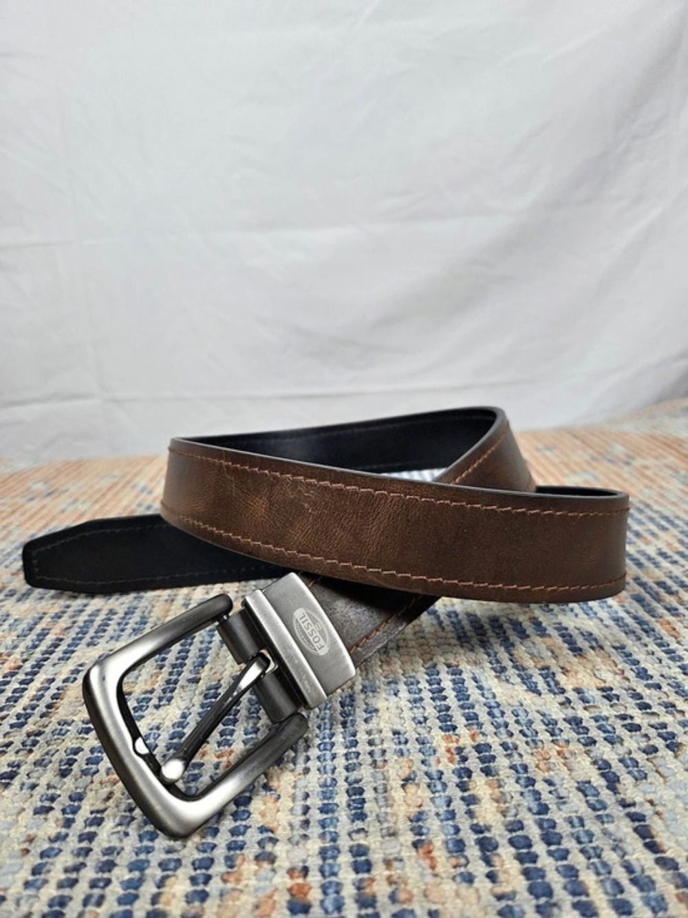 Fossil Reversible Leather Belt in Brown & Black, Waist 35